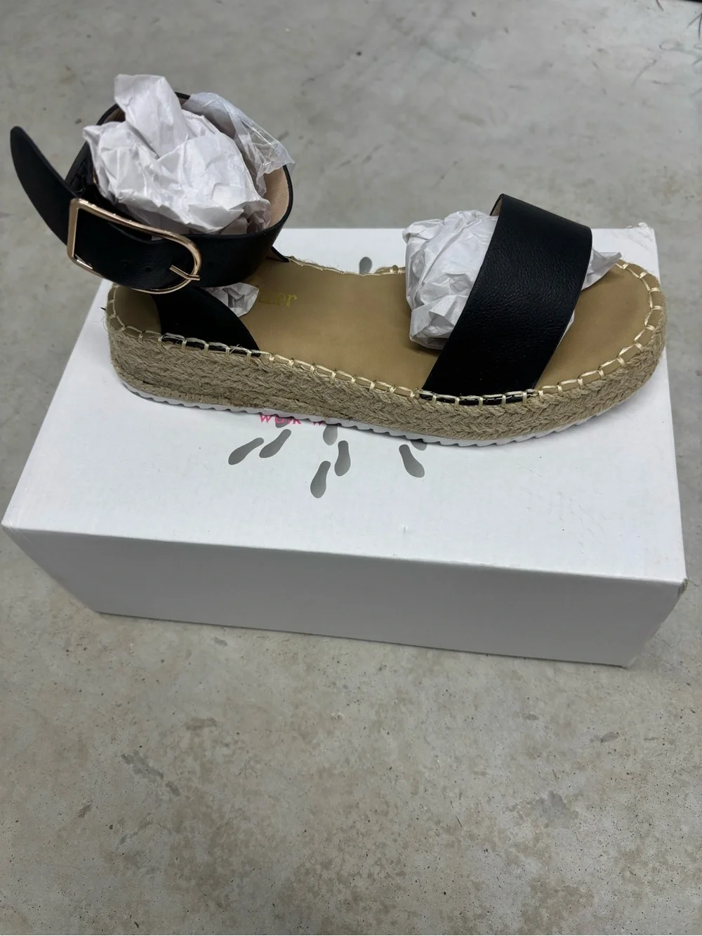 Olivia Miller Black Espadrille Platform Sandal with Ankle Strap